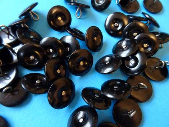 50 black shank buttons with silver coloured metal shank silver dot in centre size 19mm clearance