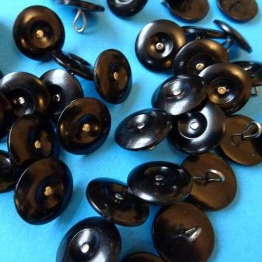 50 black shank buttons with silver coloured metal shank silver dot in centre size 19mm clearance