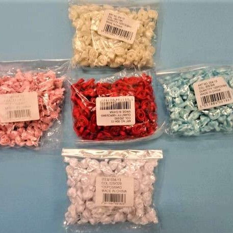 100 small ribbon roses ALL ONE COLOUR [ rose size 12mm ] choice of colour