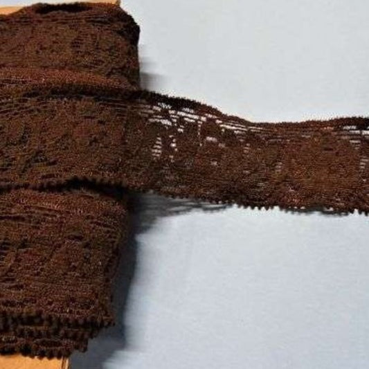 20 metres of dark brown stretch lace flower design 27mm wide clearance