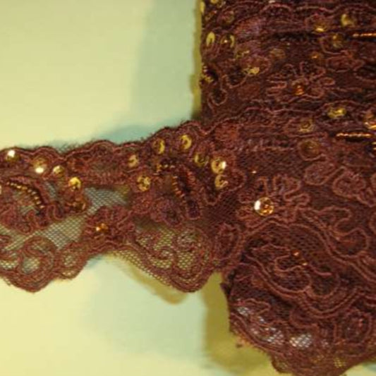27 metres of brown lace with beads and sequins 5cm wide clearance