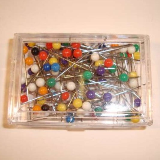 36 boxes of pins with assorted coloured plastic heads