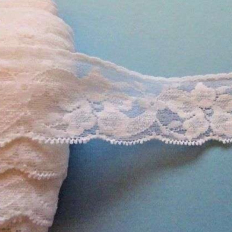 20 metres of floral design ivory STRETCH lace 35mm wide clearance