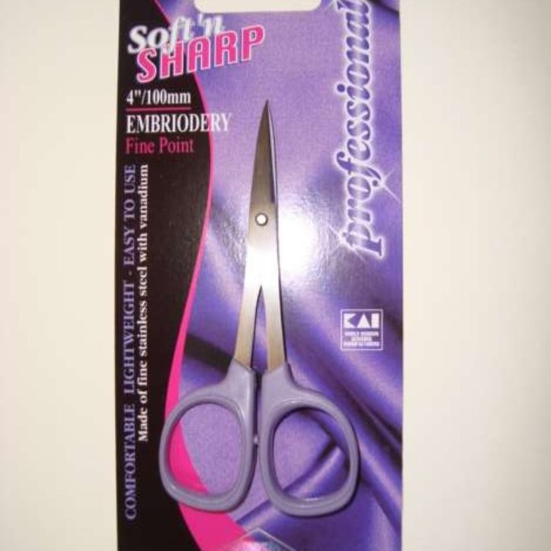 4 inch Soft’n Sharp Professional Embroidery Fine Point scissors Janome brand with lilac handles professional by KAI Japan