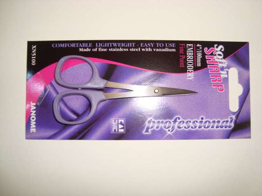 4 inch Soft’n Sharp Professional Embroidery Fine Point scissors Janome brand with lilac handles professional by KAI Japan