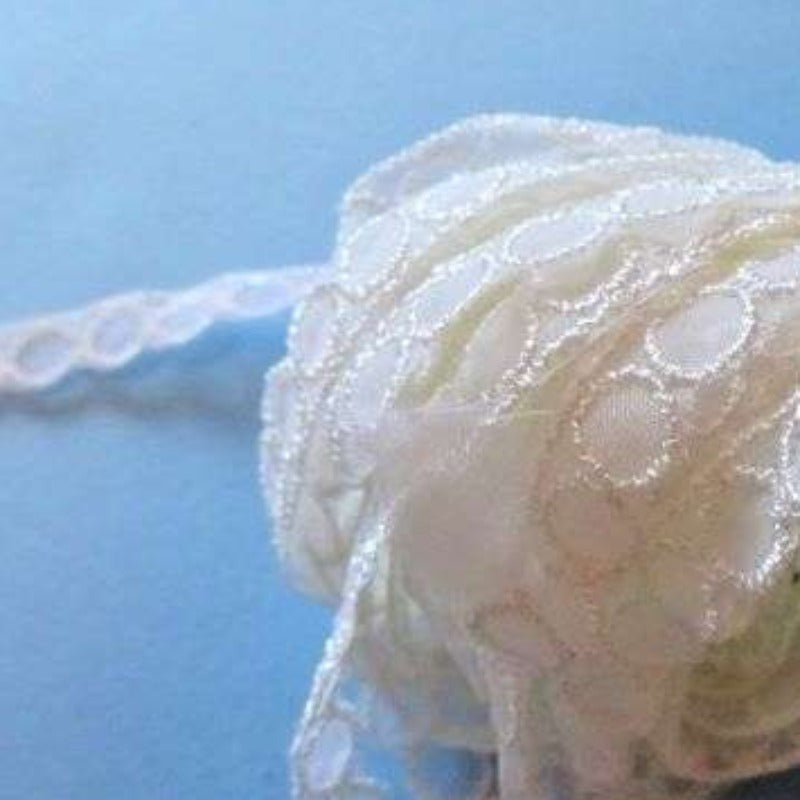 8 metres of mini ivory embroidered circle design lace 10mm wide clearance loose in a bag