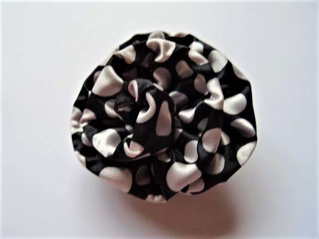 Broochrose with satin fabric black with white spots 70mm clearance