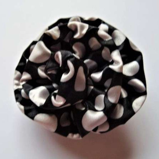 Broochrose with satin fabric black with white spots 70mm clearance