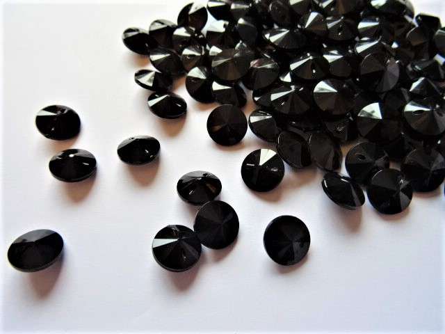 100 small Black facetted shank buttons size 11mm clearance