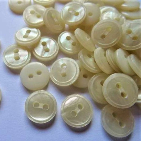 100 small buttons 2 hole light fawn shiny 12mm clearance