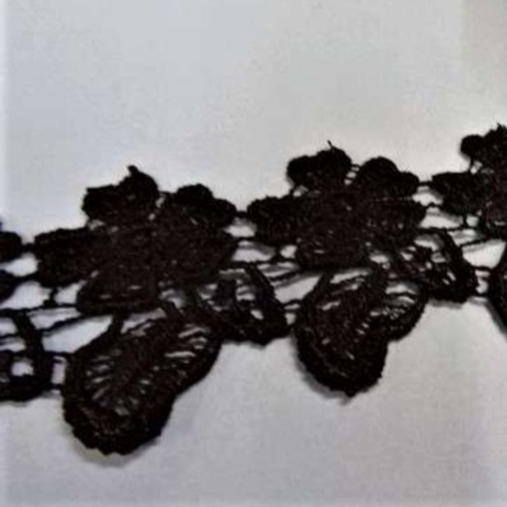 13.7 metres of BLACK Guipure lace FLOWER WITH LEAVES DESIGN 40mm wide design