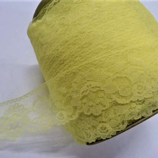 260 metre reel approximately of rose design yellow lace 55mm / 2.25 inch wide clearance