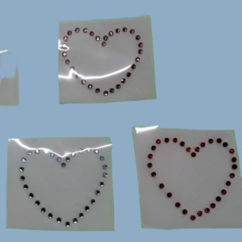 5  iron on Hotfix HEART SHAPE iron on motifs with 5mm diamante type stones size 50mm x 45mm clearance