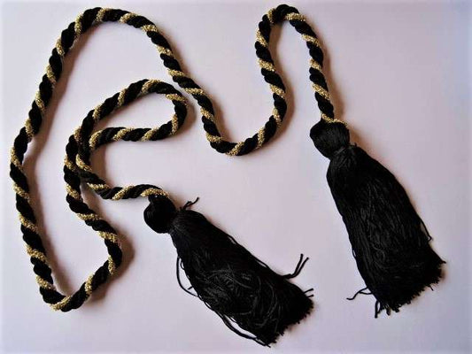 Thick Black with gold cord with tassel at each end length 150cm clearance