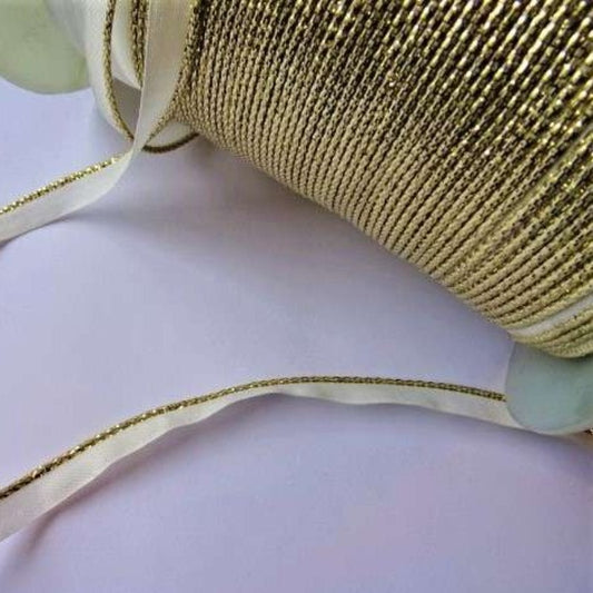 20 metre of piped cord white / gold 11mm [ 3mm cord ] clearance