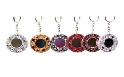 12 Glitter round with mirror Key Rings Assorted Colours some with stones and beads