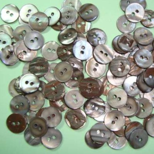 100 smoke grey mother of pearl buttons size 15mm clearance