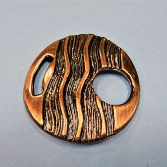 10 copper coloured round pattered buckle type trims with slot hole and round hole clearance