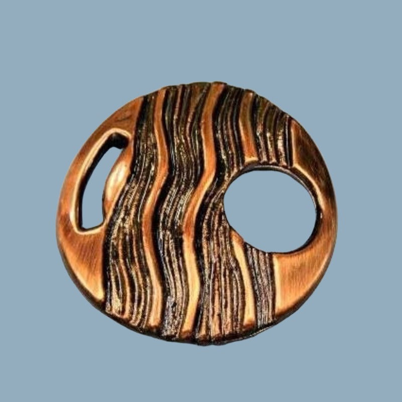 10 copper coloured round pattered buckle type trims with slot hole and round hole clearance