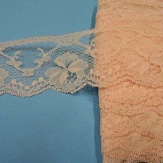 20 metres of rose design light peach lace 55mm wide clearance