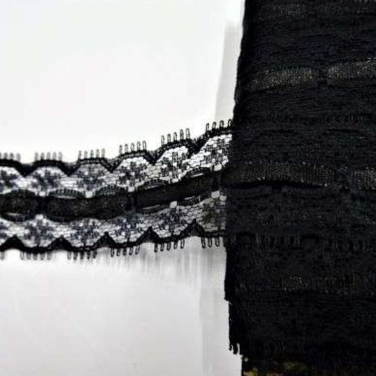 20 metres of black slotted lace with 5mm black ribbon 28mm wide clearance