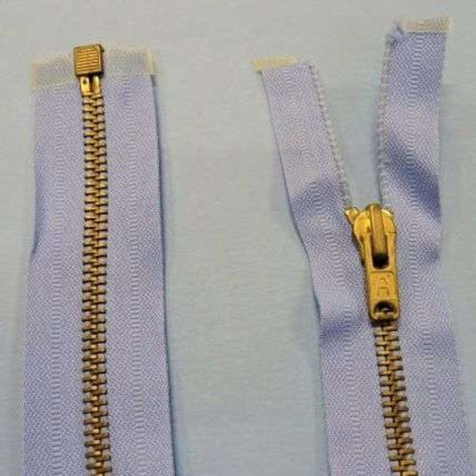 5 Light Blue open end zip with gold coloured metal teeth open end zips 42cm / 16inch clearance