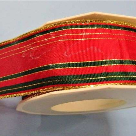 20 metres red and emerald green with metallic gold wired edge ribbon 40mm wide clearance