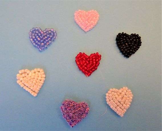 10 MINI iron on beaded small heart shape motifs size 18mm x 18mm choice of colour clearance