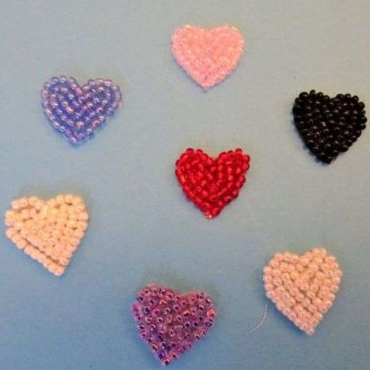 10 MINI iron on beaded small heart shape motifs size 18mm x 18mm choice of colour clearance