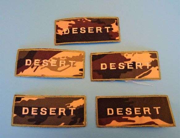 5 Camouflage with DESERT embroidered lettering  iron on motifs size 4cm x 10cm clearance