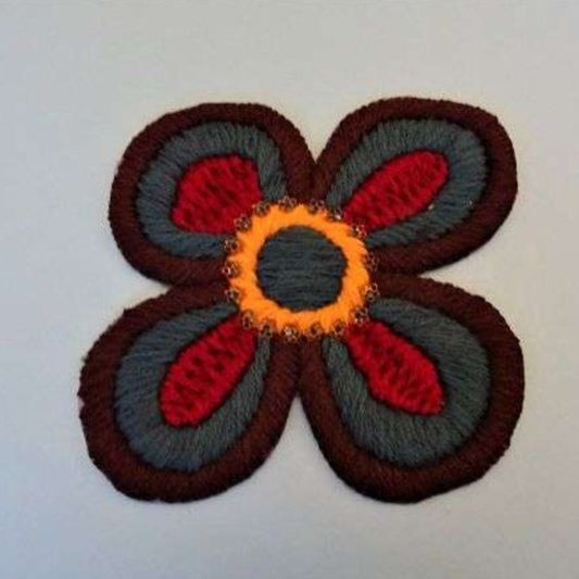 Very Large knitted type iron on motif brown / turquoise / maroon size 14cm x 13cm 5.5 inch x 5 inch clearance