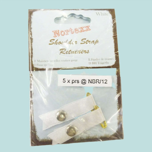 5 cards of one pair white of bra shoulder strap retainers with safety pin