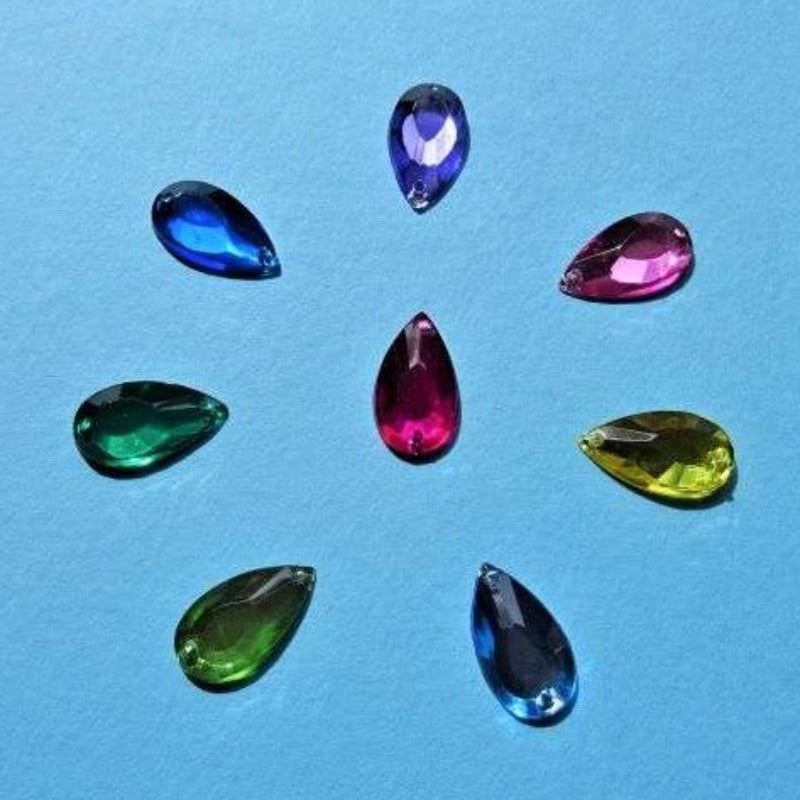 100 tear drop shape acrylic sew on stones Choice of colour  20mm x 11mm clearance