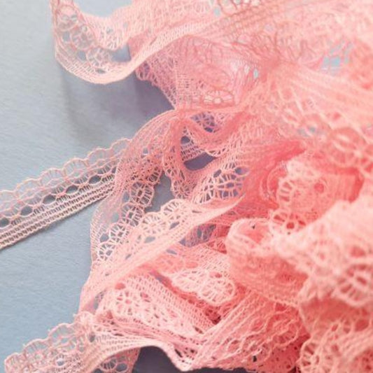 20 metres of thin light pink lace 9mm wide clearance