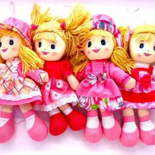 4 Rag Dolls assorted bright Pink Designs size 30cm / 12 inch