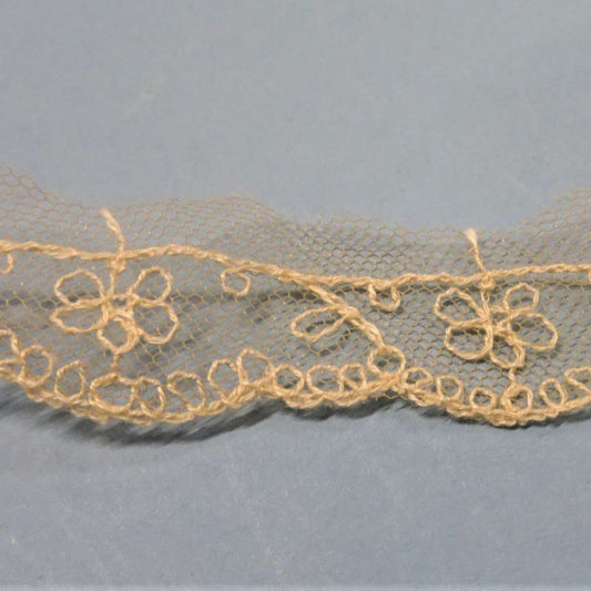 8.7metres of fawn net lace with ivory stitched design 25mm wide clearance