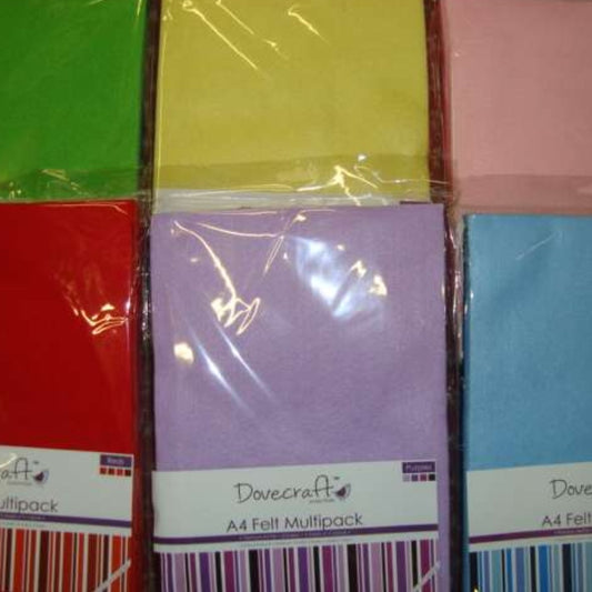 8 Craft Felt choice of assorted colours size 21cm x 29cm Dovecraft Brand