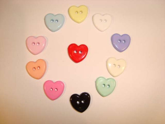 100 Flat two hole heart buttons Size 13mm