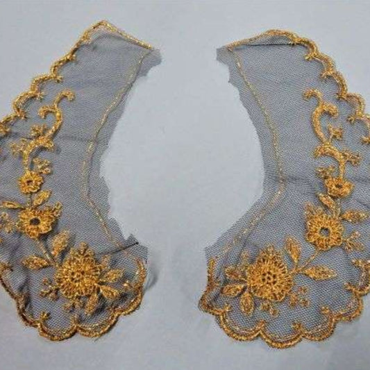 5 pairs of fine black net lace collars with gold lurex floral design size 18cm long clearance