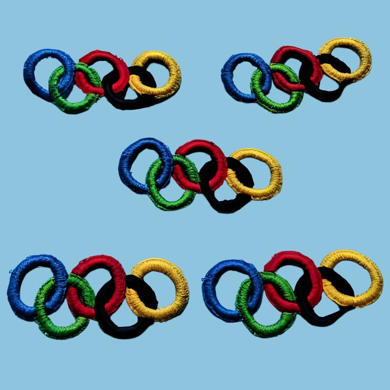 5 Bright coloured rings design sew on motifs size 65mm x 30cm clearance