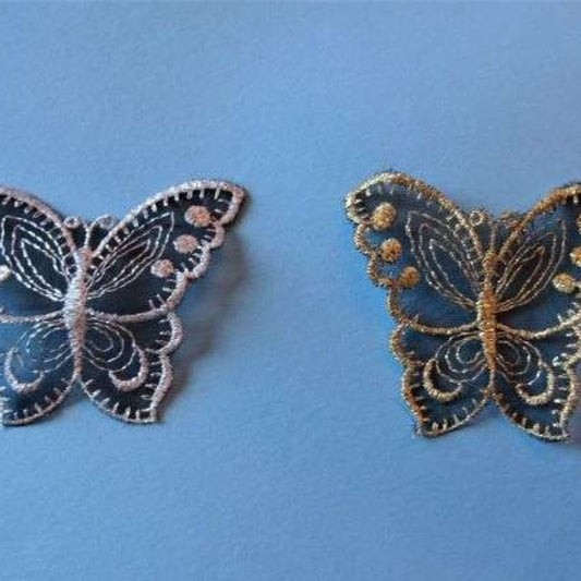 10 METALLIC black lace butterfly motifs 9cm x 8cm clearance