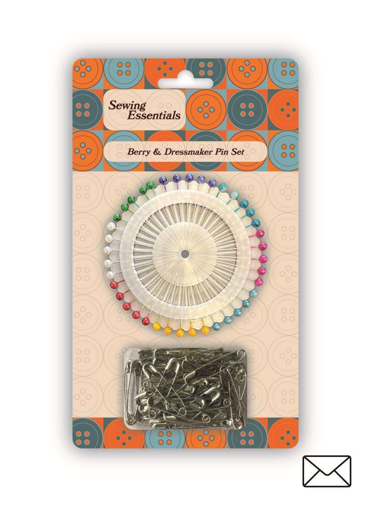 Dressmaker pin and safety pin Set [ one pin wheel and a box of silver coloured safety pins ]