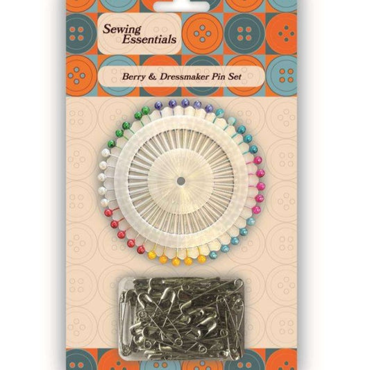 Dressmaker pin and safety pin Set [ one pin wheel and a box of silver coloured safety pins ]