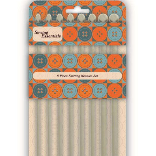 Card of 8 assorted sizes of 24cm long plastic knitting needles 2 x 4mm, 5mm, 6mm and 8mm