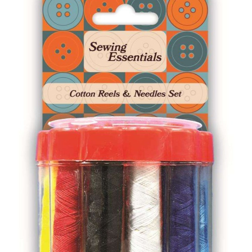 Sewing kit in a tub with 32 piece cotton reel and needle