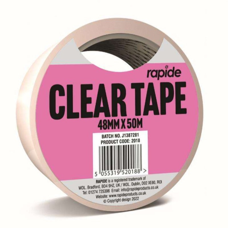 Pack of one reel of clear sticky tape 48mm wide with 50 metres long