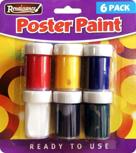 Card of 6 assorted colours of poster paint 25ml