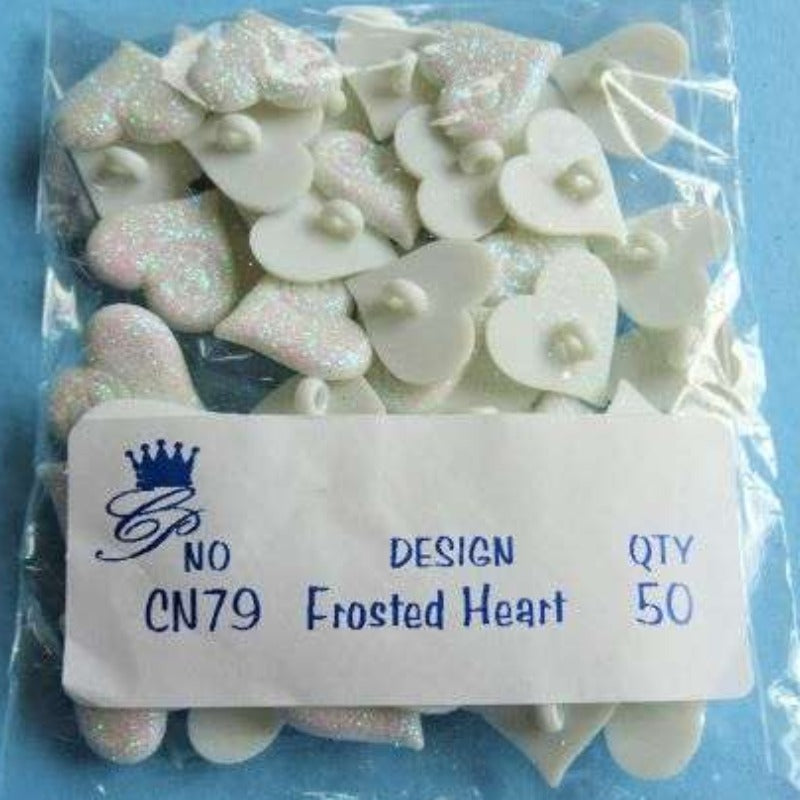 50 white Frosted Heart buttons size 20mm NEW