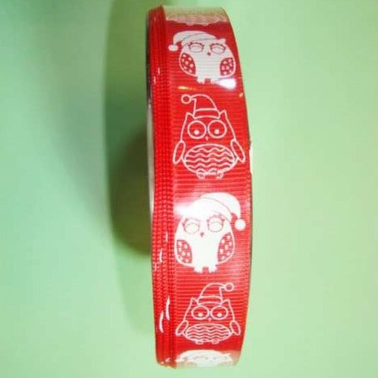 20 metre reel red grosgrain type Owl ribbon 16mm wide