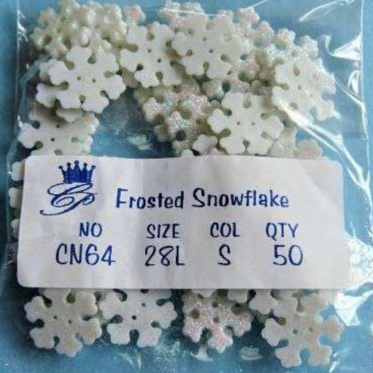 50 white Frosted Snowflake 2 hole size 17mm buttons NEW